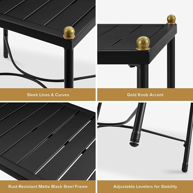 mopio Odelia Outdoor Coffee Table, Small Metal Patio Side, End Table, Conversation Piece, for Outside Lounging at Lawn, Front Porch, Balcony, Apartments, Yard, Bistro