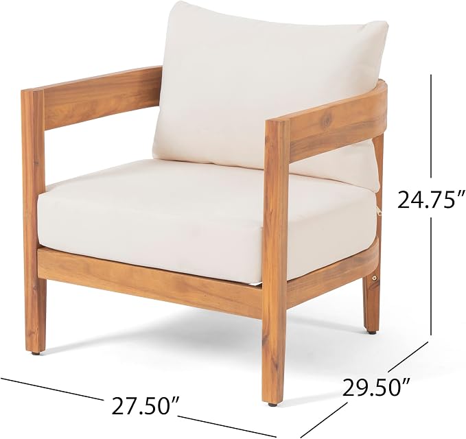 Christopher Knight Home Maze 3-Piece Acacia Wood Patio Furniture Set, Outdoor Conversation Club Chair Set with Coffee Table, Patio Chat Set for Backyard Balcony, Teak+Beige