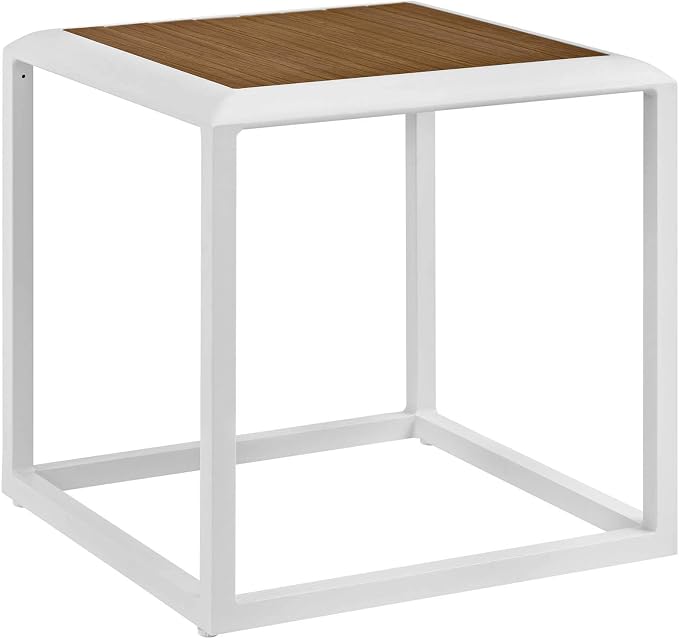 Modway Stance Outdoor Patio Contemporary Modern Wood Grain Aluminum Accent Side Table In White Natural