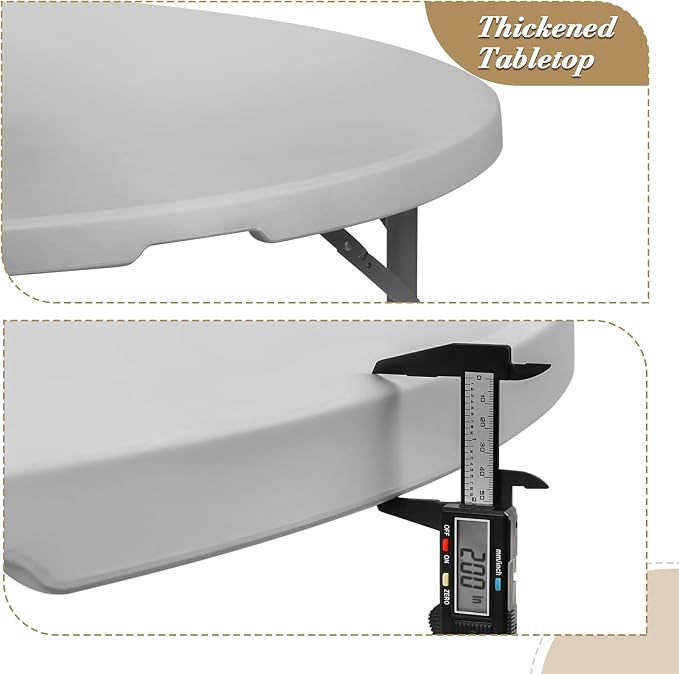 Athena Collection 5.5ft Folding Table, Portable Plastic Round Table Foldable Card Desk, Indoor Outdoor Collapsible Craft Desk Dining with Lock & Handle for Commercial Party Camping, Grey