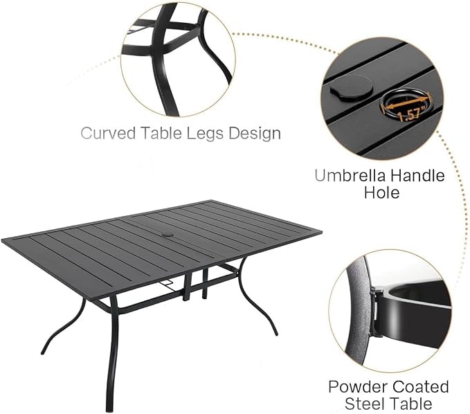 Anmutig 7 Pieces Outdoor Patio Dining Set for 6 Patio Dining Swivel Chairs Textilene & 1 Rectangle Outdoor Dining Table with 1.57" Umbrella Hole for Backyard Bistro Outdoor Furniture Brown/Grey