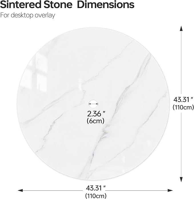 ZL ZELing Outdoor Round Patio Table Top with Umbrella Hole - 43.31 Inch Sintered Stone Dining Table for Outdoor Patio, Weather-Resistant Slate Countertop Replacement for Garden, Deck, Bar