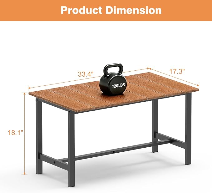 mapleway 33" Rustic Outdoor Coffee Table, Natural Wood Slat Top with Heavy Duty Metal Frame, Weather Resistant Patio Table for Garden Deck Balcony Porch, Simple Assembly, Wood Color