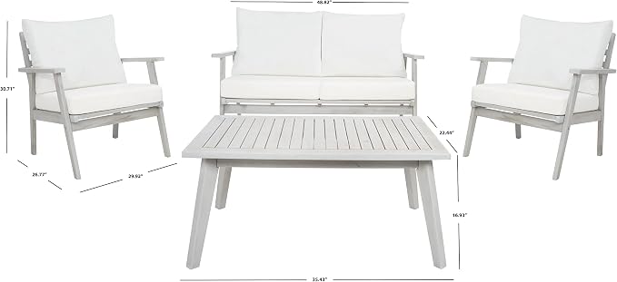 SAFAVIEH Outdoor Collection Castalia Grey Acacia Wood/Beige Cushion 4-Piece Conversation Patio Set