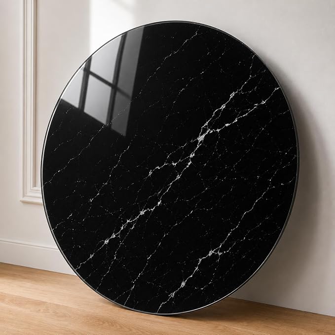 28" Round Tempered Glass Table Top, 5/16" (8mm) Thick, Marble Pattern Replacement, Heavy-Duty, Heat & Scratch Resistant for Coffee, Dining & Patio Tables, Black