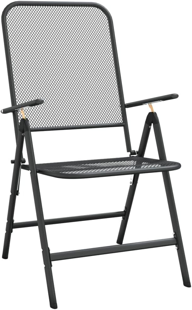 3 Piece Patio Dining Set with Expanded Metal Mesh Adjustable Chairs Foldable Table Anthracite for Outdoor Backyard Garden Balcony BBQ Party