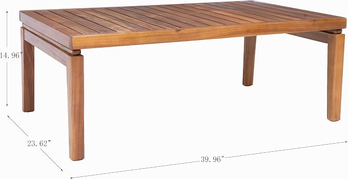 Merax Patio Outdoor Acacia Wood Round Coffee Table for Backyard, Lawn, Balcony, Easy Assemble, Slatted Top, Teak+ Beige