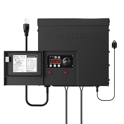 Malibu 600W Low Voltage Transformer Outdoor Landscape Lighting Transformer 120V AC to 12V AC with Sensor and Weather Shield for Garden LED Lighting, Spotlight, Pathway Light, ETL Listed