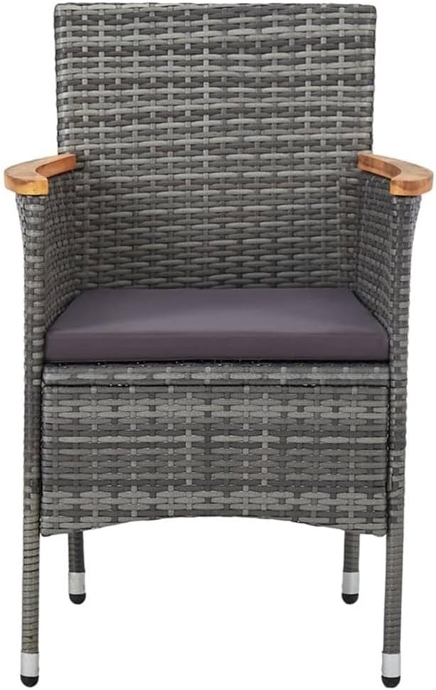 Afuera Living 3-Piece Poly Rattan Patio Dining Set, Gray and Brown, Acacia Wood Table, Weather-Resistant Steel Frame, Cushioned Seats, Modern Style for Outdoor Garden, Balcony, or Terrace Dining