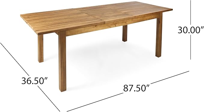 Christopher Knight Home Unta Acacia Wood Outdoor Dining Set for 6, Slatted Design Patio Dining Table Set for 6, Extendable Dining Table for Outdoor Gathering, Dining Chairs with Cushions, Teak