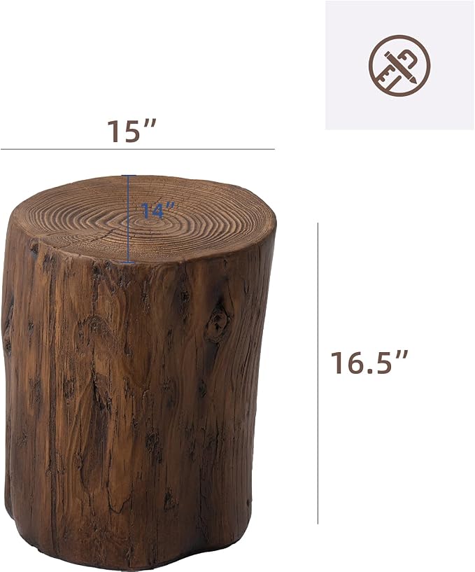 HOMPUS Concrete Outdoor Side Table Set of 2, 2 Piece Tree Stump Modern Round Coffee Table Accent Set Plant Stand Faux Wood End Table Garden Stool for Patio,Home Decor, Living Room, Dark Walnut