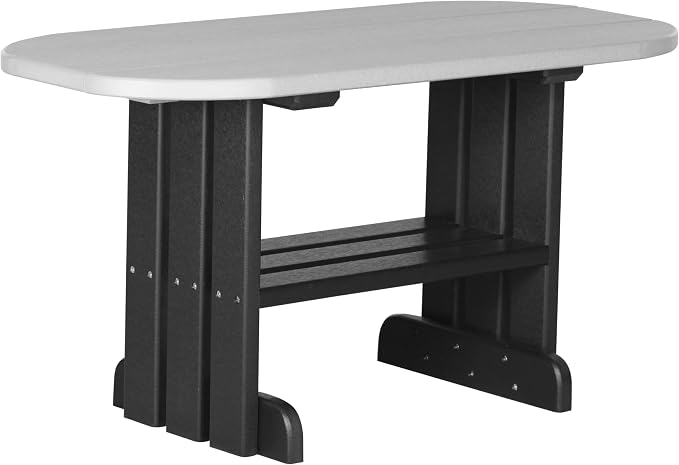 LuxCraft Poly Outdoor Coffee Table, Oval Patio Table with Shelf, Weather Resistant Low Tables for Adirondack Chairs & Outdoor Seating - Amish Made in USA (Dove Gray & Black)