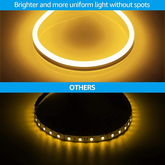 TORCHSTAR 50ft LED Neon Rope Light, Warm White LED Strip Lights | Outdoor IP67 Waterproof, 120V UL Plug, ETL Connectable, Neon Light Strip for Shop Sign, Patio Decor, Max 2 Sets (100FT)