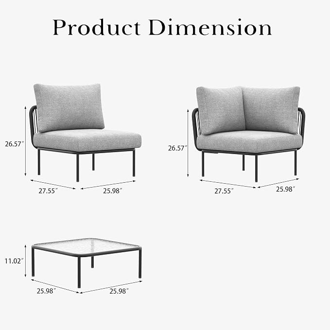 LayinSun 7 Pieces Aluminum Patio Furniture Set, Modern Modular Sectional Sofa with Coffee Table and Upgrade Thickness Cushion