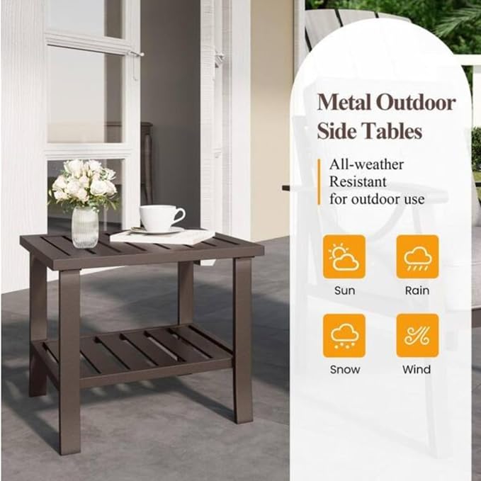 Hassyee 2 Pieces All-Weather Metal Outdoor Conversation Set with Coffee Table and Removable Cushions for Balcony, Patio Furniture Set with Modern Curved Design for Backyard, Lawn (Coffee Table)