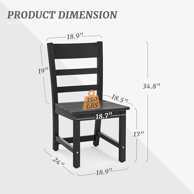 Cozyman Armless Outdoor Dining Chairs, All Weather Resistant HDPS Patio Dining Chairs, Classic Chair Support 350 LBS, for Outdoor Indoor, Lawn, Garden, Backyard, Black