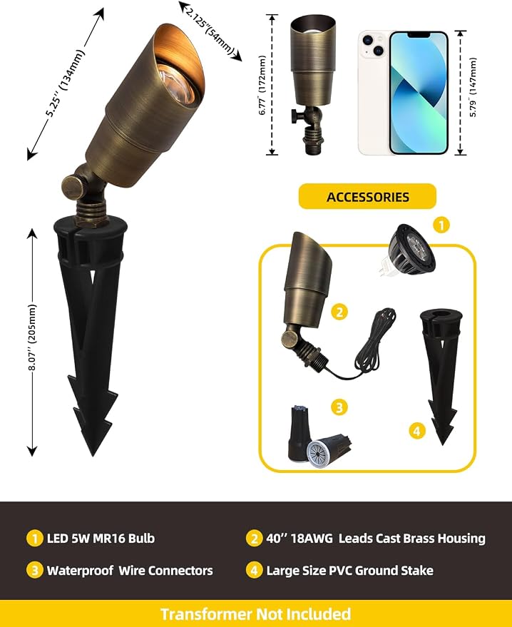COLOER Die-cast Brass Low Voltage Spotlight,12V AC/DC Outdoor Landscape Lighting, Directional Garden Patio Spot Up Light (Bronze(101B), 4 Pack with Bulb)