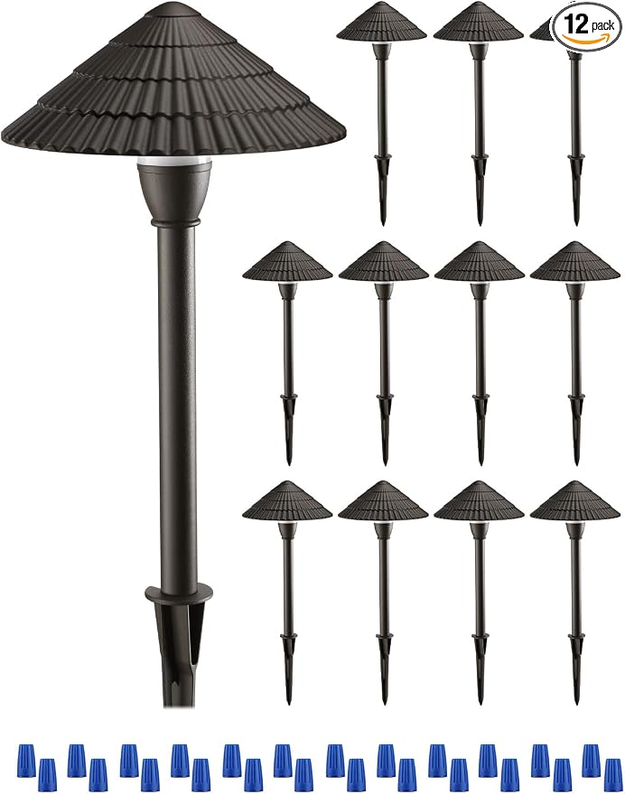 LEONLITE 12-Pack LED Low Voltage Landscape Path Lights, 12-24V AC/DC, 5000K | 3W 120LM, CRI90, ETL Listed, Cast Aluminum, Wet Location, Daylight, Wired Pathway Lights, for Yard Lawn