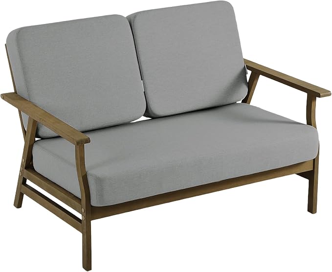 3 Pieces Patio Furniture Sets, Teak Wood Outdoor Sectional Furniture with Coffee Table, 5 Seats Patio Sofa Couch Conversation Set for Backyard Deck - Gray