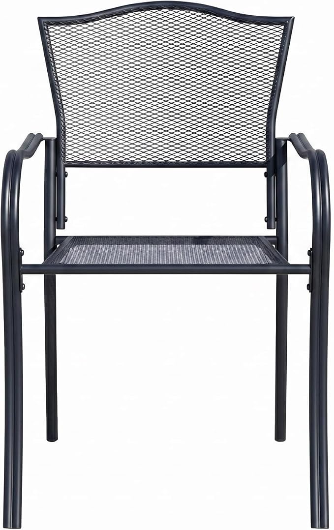 7 Piece Outdoor Dining Set, Patio Dining Table Set for 6, 47" Mesh Round Table with 6 Black Metal Mesh Outdoor Dining Chairs with Armrest for Lawn, Garden, or Porch
