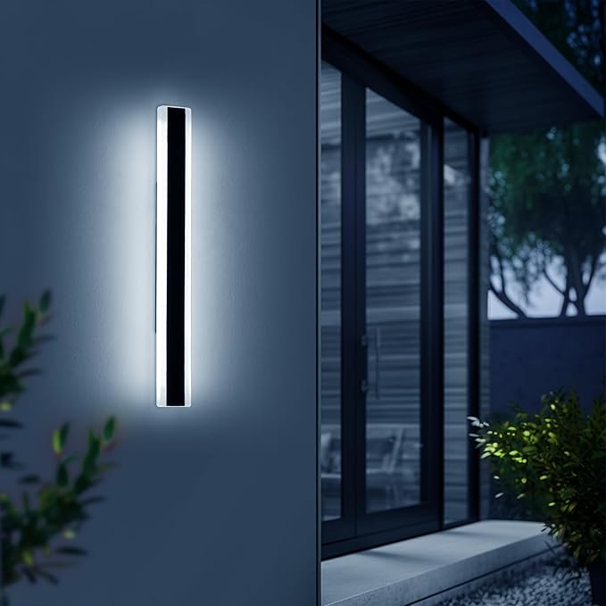 Outdoor Wall Light Fixture, 31.4inch Black Modern Linear Exterior Sconce, IP65 Waterproof Dimmable 3000K-6000K with Remote Control, Wall Mount Garage Lighting for Porch, Patio, Yard, House
