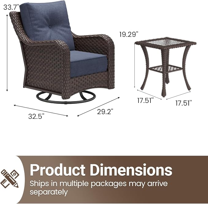 6 Pieces Outdoor Furniture Set with 6-inch Cushions, High Back Wicker Swivel Rocker Chairs with Coffee Table, Luxury Conversation Set for Deck Patio and Poolside