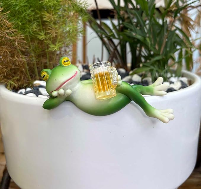 Miniature Frog Statue Plant Decorations for Pots, Funny Frog Figurines Gifts Women Outdoor Garden Decor Planter Hugger for Lawn,Flower,Yard,Ornament,4.33"x2.16"x2.12