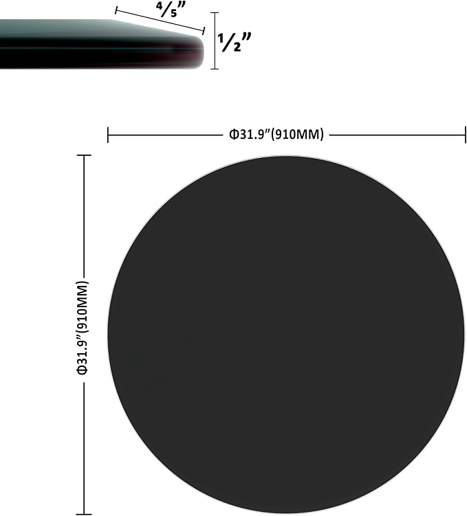 36 Inch Round Black Tempered Glass Table Top, Black Table Surface Protector, Safe 1/2" Thick-Beveled Polished Edge, Replacement Glass Top for Home, Office, Patio, Outdoor/Indoor