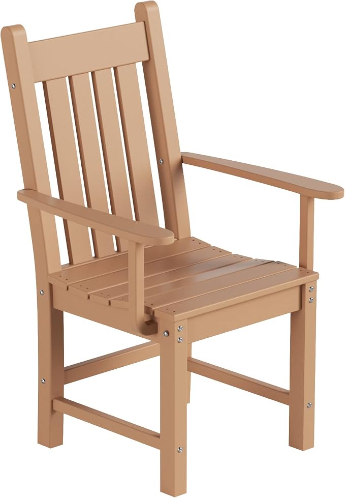 WO Home Furniture Adirondack Patio Dining Chair Table Bench Set of 6 PCS Rectangle Dinner Table Dining Arm-Chairs (Teak)