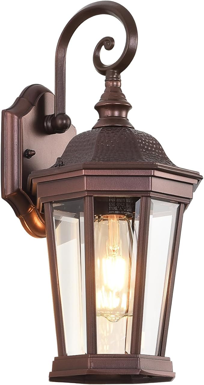 Outdoor Wall Lantern 16'' Brown Aluminum Outdoor Wall Light Fixtures