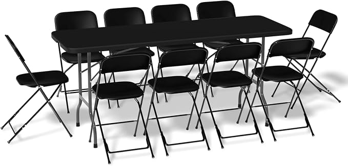 Magshion Folding Table Chair Set, 6Ft Heavy Duty Plastic Folding Table with Handle and 10pcs Indoor Outdoor Folding Chair for Picnic Kitchen Dining