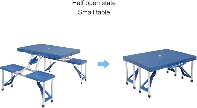 4FT Portable Folding Camping Picnic Table with Seats Chairs and Umbrella Hole, Lightweight Compact Aluminum Outdoor Camping Patio Fold Up Card Suitcase Table with Carry Handle