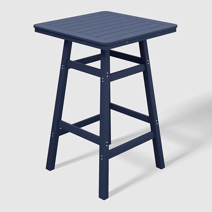 WestinTrends Malibu Square Outdoor Patio Bistro Bar Table with Umbrella Hole 42" Tall, Navy Blue