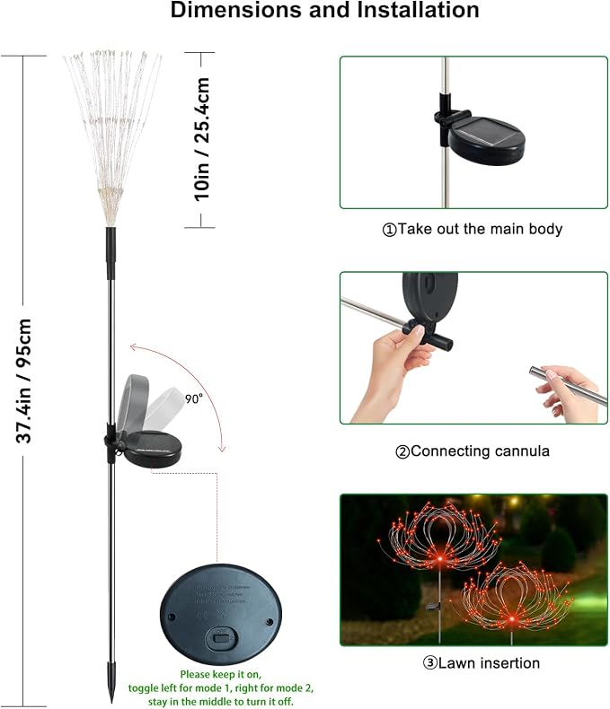 Slyuexu Solar Garden Lights Outdoor Waterproof, 2 Pack 120 LED Solar Firework Lights Decorative Garden Décor Outside for Flowerbed Pathway Party Christmas Decorations, Orange