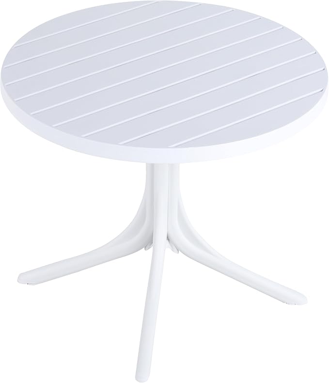 Modern White Round Plastic Table – 36 Inch Indoor/Outdoor Dining Table & Coffee Table, Lightweight Polypropylene All-Weather Patio Table for Garden, Courtyard, Kitchen, Camping (White)