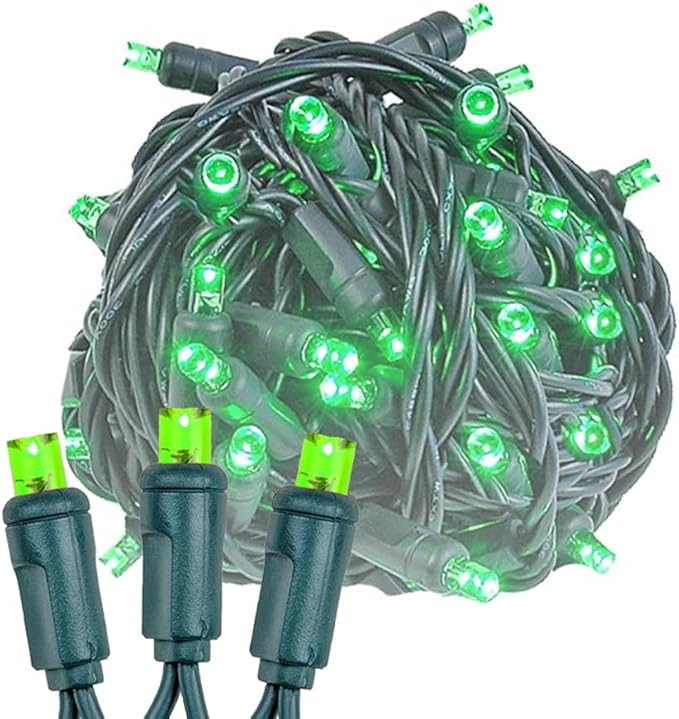 Novelty Lights 50ft 100 LED Green Christmas Lights, Outdoor & Indoor