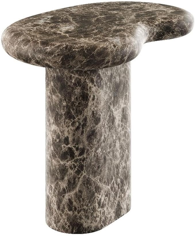 Modway Elowen Faux Marble Side Table in Dark Emperador Marble - Faux Emperador Marble Sculptural Pedestal Accent Table for Indoor and Outdoor Spaces