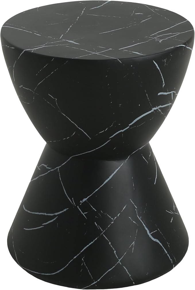 Outdoor Side Table, Black Marble Finish, Hourglass Shape