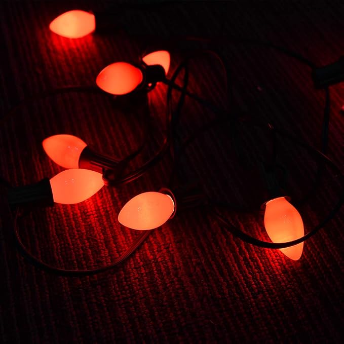 C7 Red Christmas Lights Outdoor, 25Ft C7 Incandescent Christmas Decorations String Lights With 27 Red Ceramic Bulbs, Vintage Christmas Lights for Outdoor Roofline Patio Party Xmas Tree Valentines