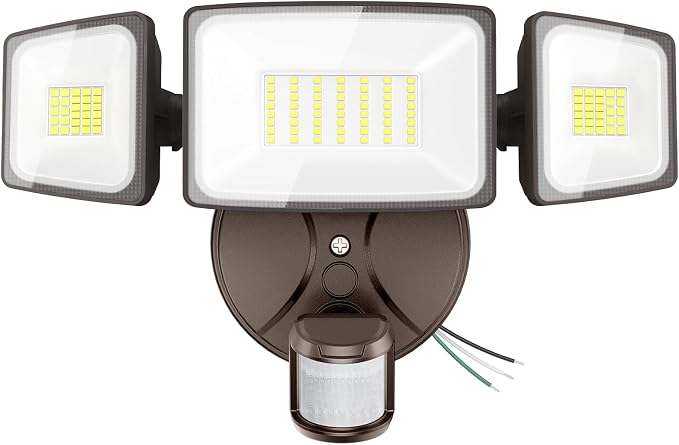 Onforu 75W LED Flood Light Motion Sensor Outdoor, 7000lm Dusk to Dawn Flood Light, Security Light with Three Head, IP65 Waterproof Exterior Floodlight, 6500k Wall Light for Entryway Stairs Yard Garage