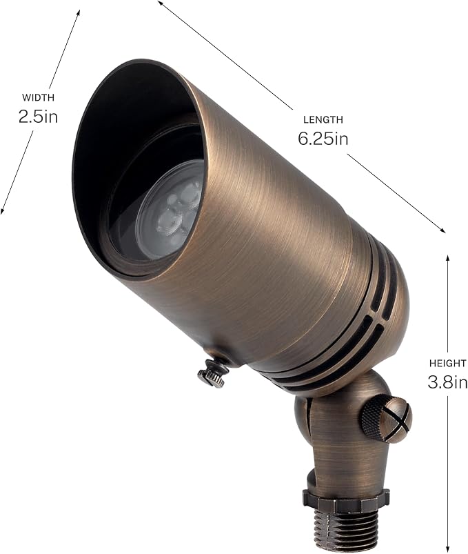 Kichler 12V MR-16 Adjustable Cowl Brass Accent Light in Centennial Brass, Directional Landscape Light Fixture, 15485CBR, (2.5" W x 2.5" H x 6" L)