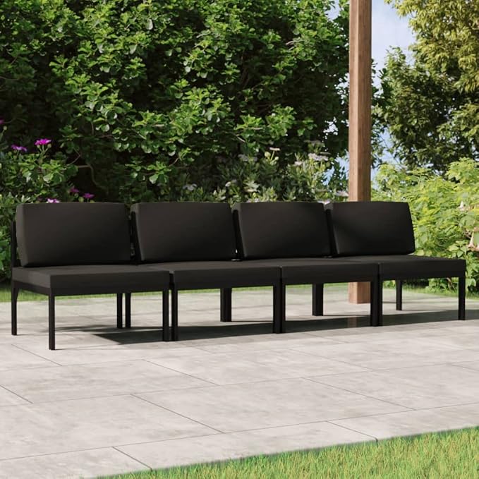 4-Seater Patio Sofa with Cushions, Modular Aluminum Outdoor Sectional Furniture Set, Anthracite Grey Garden Lounge Couch for Backyard, Deck, and Porch