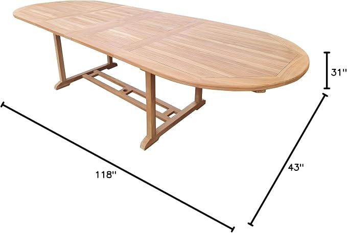 Teak Wood Santa Cruz Oval Double Extension Outdoor Patio Dining Table, 78 to 118 inches
