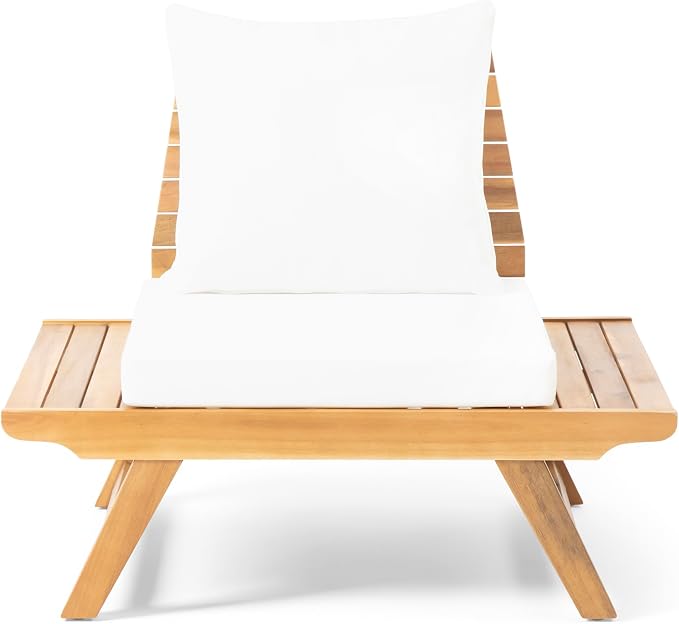 Christopher Knight Home Outdoor Acacia Wood 4 Seater Chat Set, Teak and White