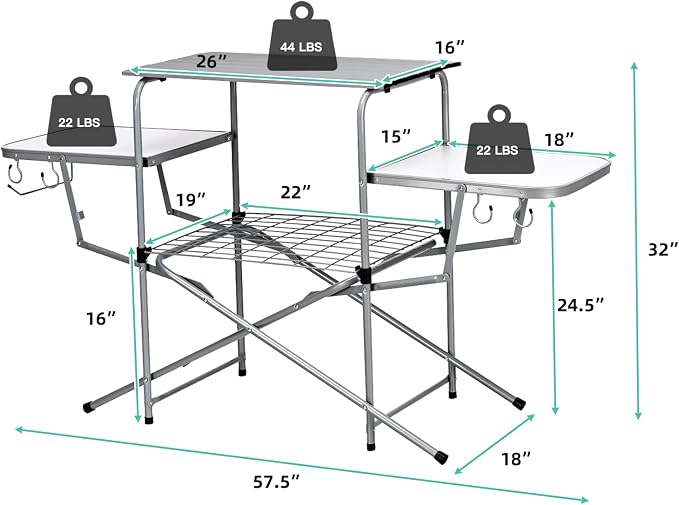 Goplus Folding Grill Table, Aluminum Camping Table with 26'' Main Tabletop, Hooks and Carry Bag, Portable Picnic Table Grill Stand for Outdoor Tailgating BBQ Beach Backyard RV
