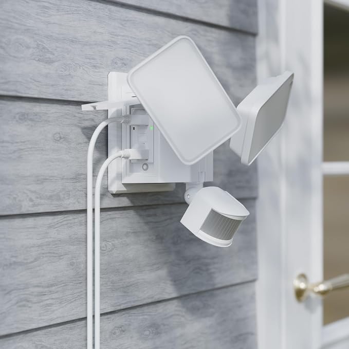LEONLITE LED Security Light with GFCI Outlets Flood Lights 5000K White | 28W Motion Sensor & Dusk to Dawn Flood Lights Outdoor, Adjustable 2-Head, Wet Location, Daylight, ETL Listed