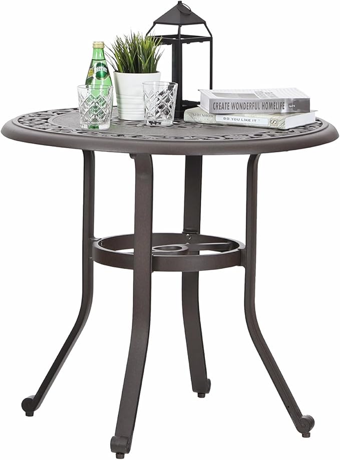 Sophia & William Cast Aluminium Patio Bistro Table Round with 1.97" Umbrella Hole, Premium Bronze Outdoor Bar Dining Table for Porch Balcony Backyard, 31.5" Dia x 29.1" H