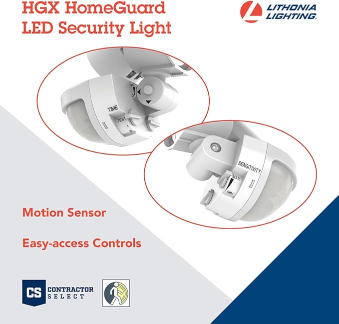 Lithonia Lighting HomeGuard 2-Light LED Outdoor Flood Lights, Motion Sensor | White Motion Sensor Outdoor Lights with Dusk to Dawn, 4000K Cool White, Round Heads (HGX LED 2RH 40K 120 MO WH M2)