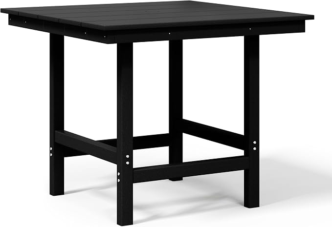 WestinTrends Ashore Outdoor HDPE 36" Square Patio Dining Table with Umbrella Hole, Black
