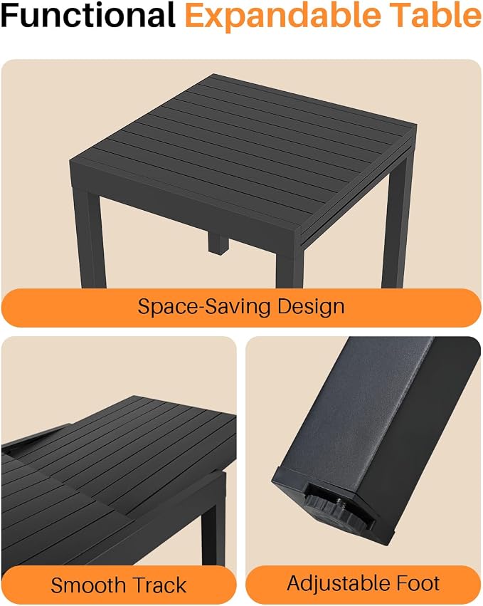 Patio Aluminum Extendable Dining Table, Rust-Free Expandable Outdoor Dining Table for 4-6 Person, 32"-65" Expandable Patio Table Rectangle Patio Dining Table Porch, Deck, Garden, Black